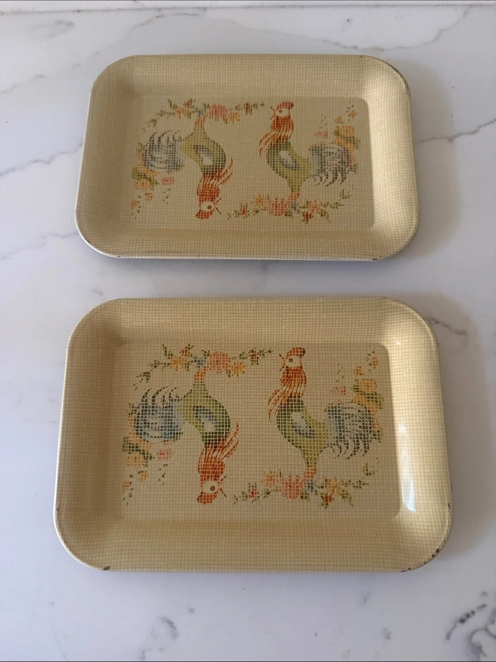 Vintage Rooster Mini Trays Set of 2